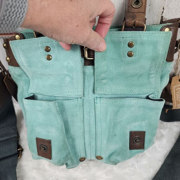 Mo & Co Joan Spearmint Suede Crossbody Bag Purse - Picture 4 of 11